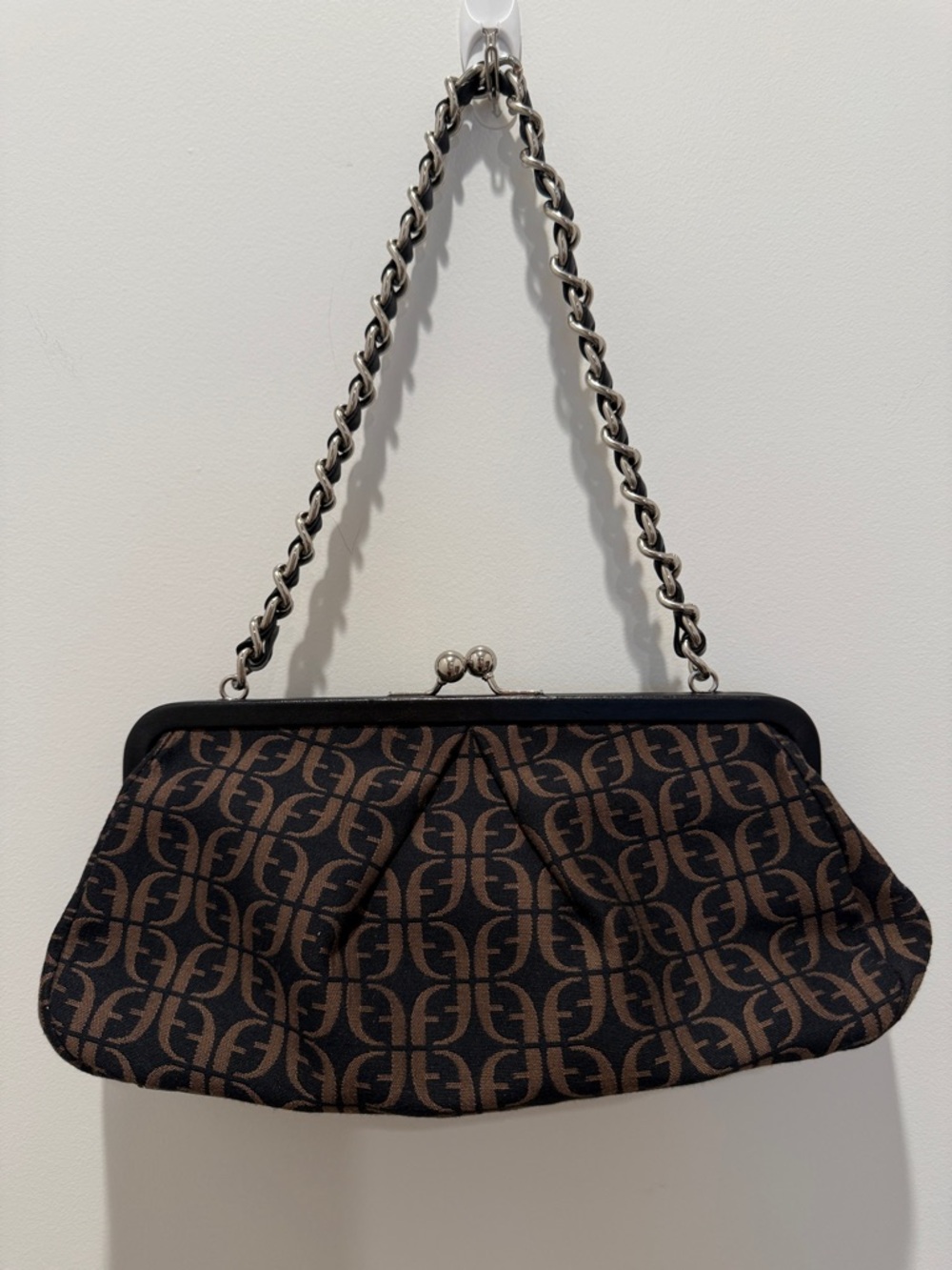 Fossil Black & Brown Monogram Chain-Handle Shoulder Bag
